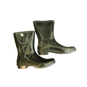 Ugg Size 10 Black Rubberized Mid Calf Rainboots Boots
